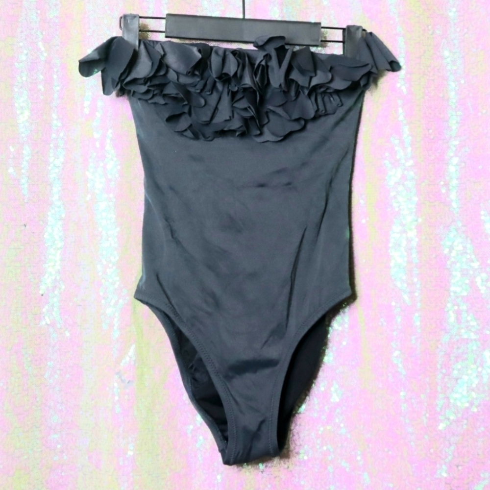 FLUTTER SWIMSUIT 2 J Crew Strapless Charcoal Grey Vacation Beach Goth Summer
